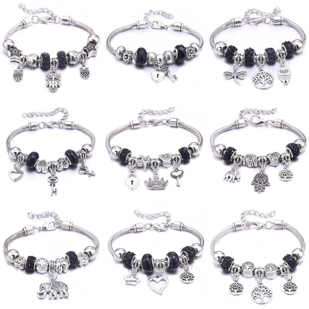 2025 New Charm Bracelet & Bangles Jewelry white butterfly Crown Beads Bracelets Brands Bracelets Fit Women Girl Gift
