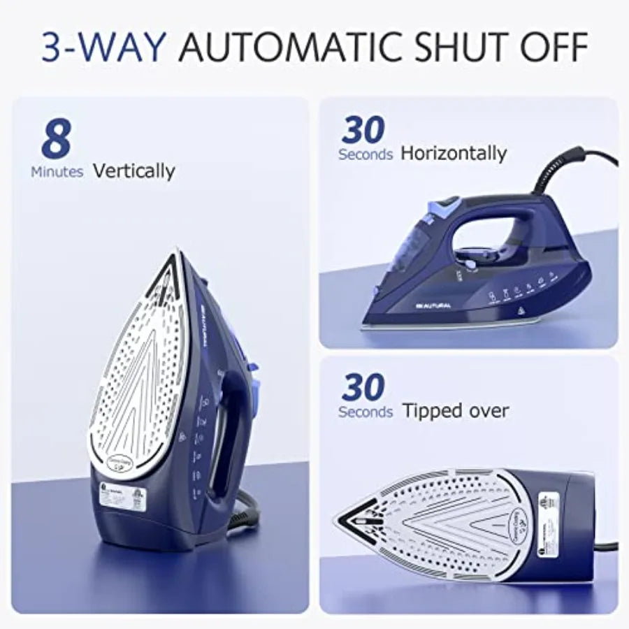 Steam Iron for Clothes with Precision Thermostat Dial, Ceramic Coated Soleplate, 3-Way Auto-Off, Self-Cleaning, Anti-Calcium, A
