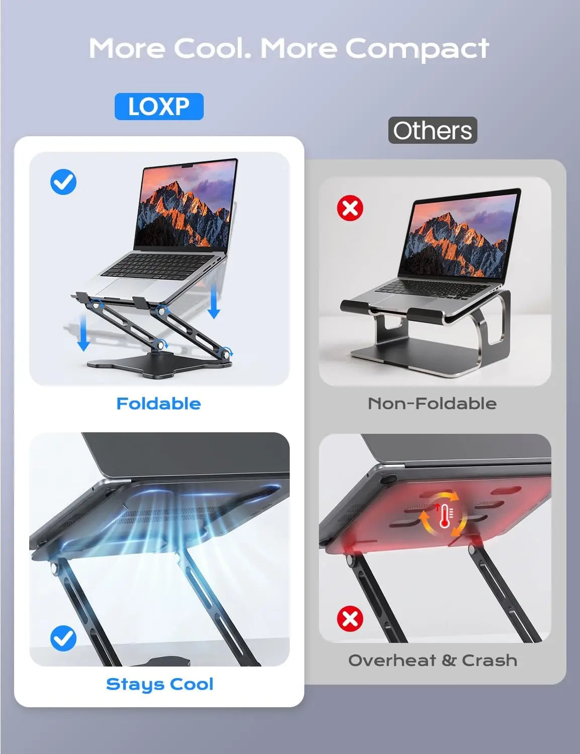 Adjustable Laptop Stand for Desk, Metal Foldable Riser Holder, Portable Ventilated Cooling Stand for 10-15.6" Laptops