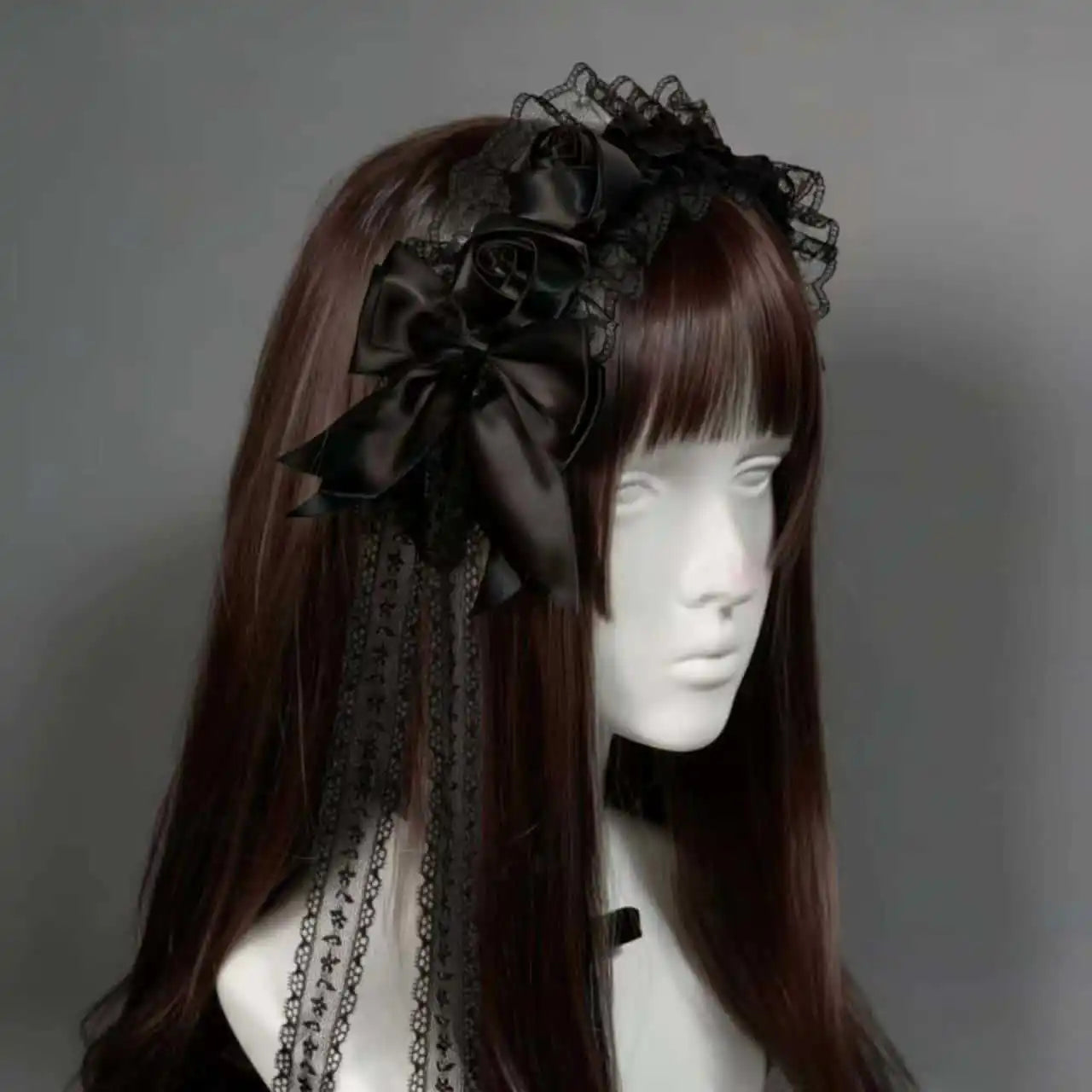 Lolita Gothic Black Lace Headband with Rose Bow Hairpins Victorian Satin Flower Hair Accessory for Women Cosplay Halloween Gifts