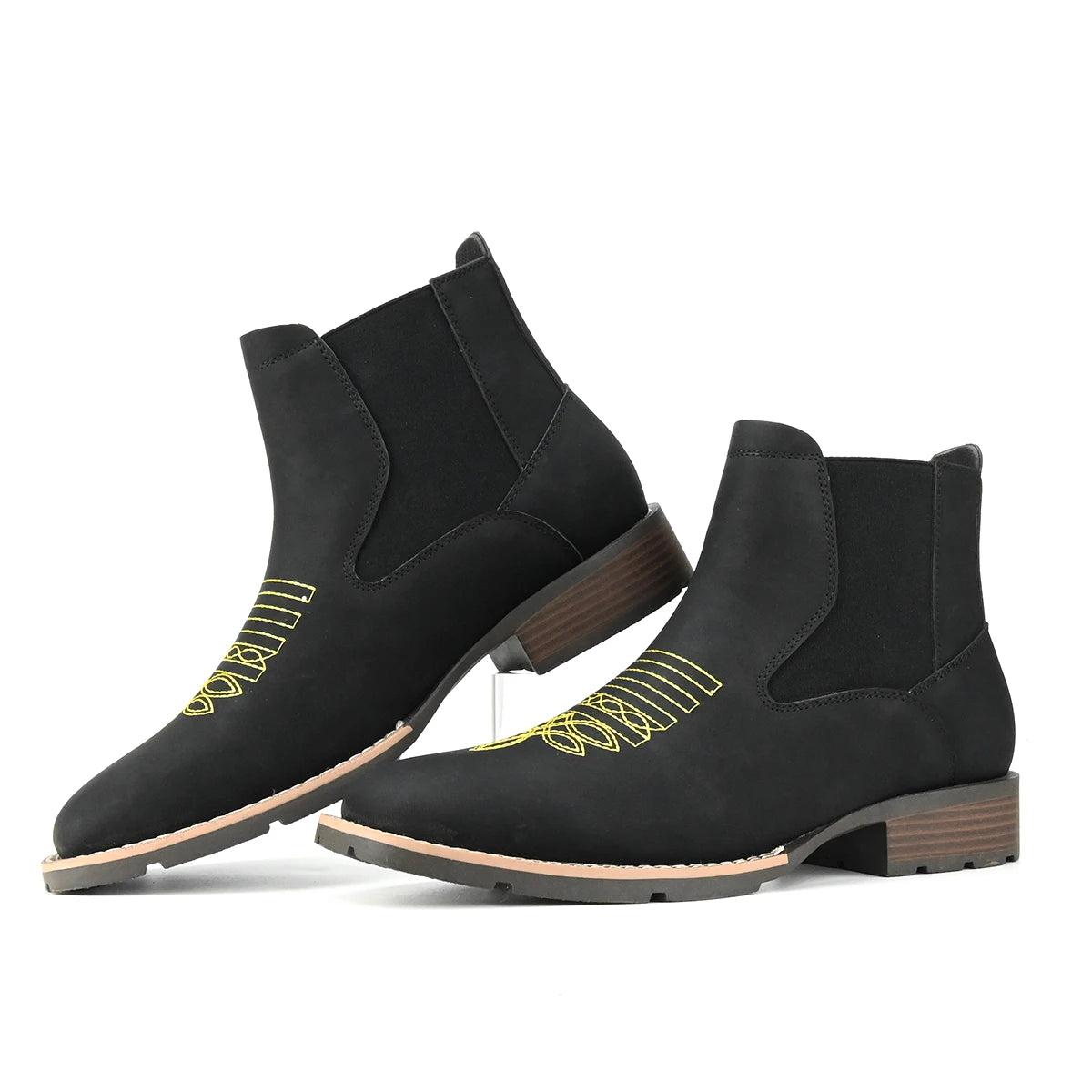Men's Embroidery Boots With Golden Stitches Wear Ankle Boots Casual British Style Casual Shoes With Golden Stitches Decorated Wi