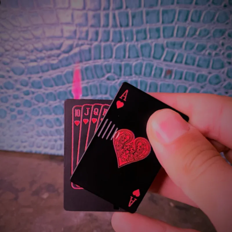 Metal Poker Card Shaped Lighter with Cash Detector Light Windproof Decompression Portable Turbine Torch Lighter for Men's Gift