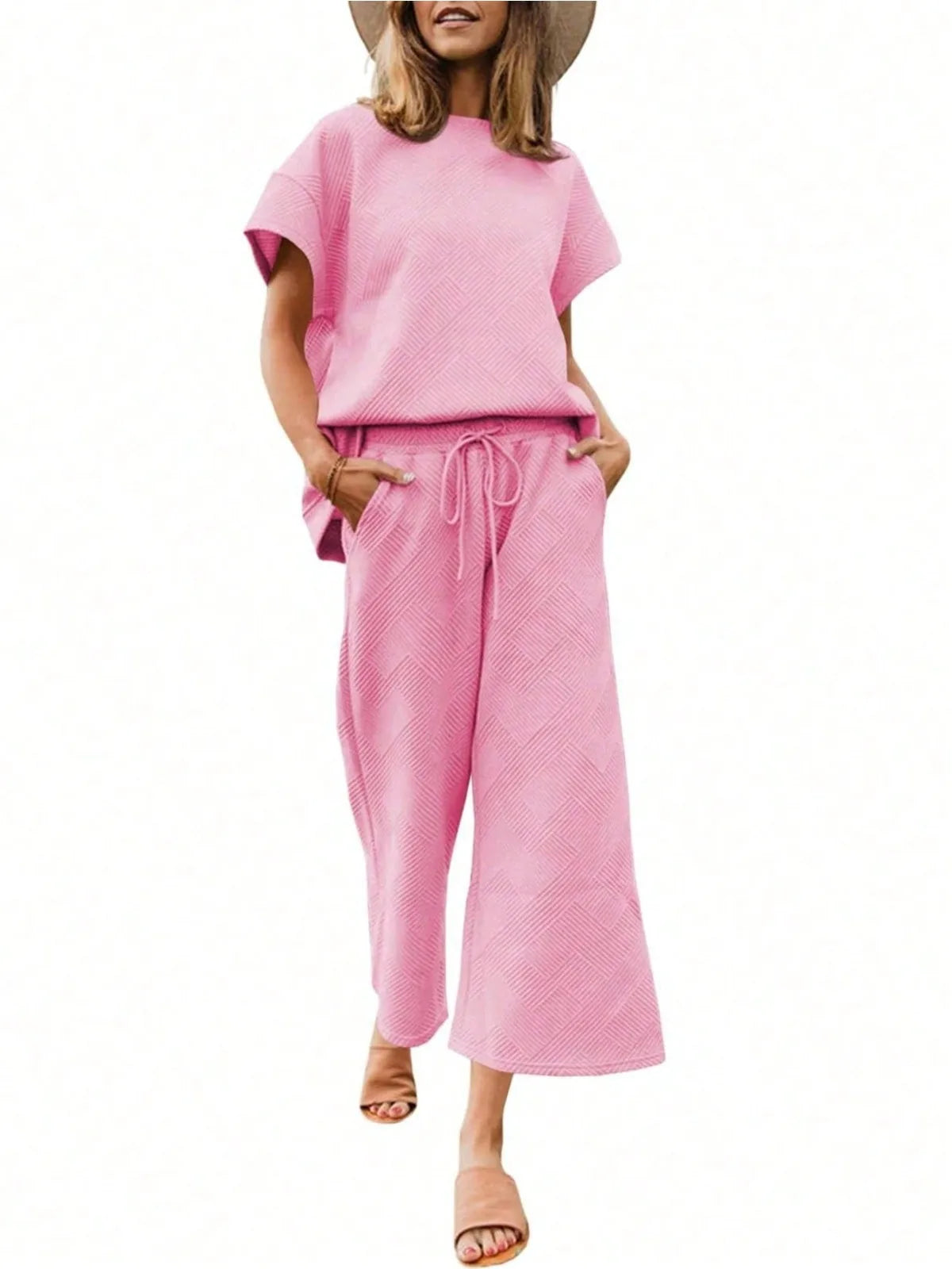 Fisoew two piece sets  Luxury High Stretch Drawstring Waist Sweatsuit Set Women 2025 Y2K Two Piece Outfit Cropped Top Wide Leg