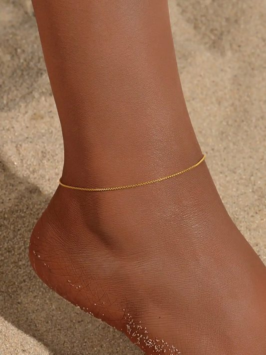 1pc Stainless Steel Minimalist Thin Chain Anklet For Women, Beach Vacation Style Jewelry