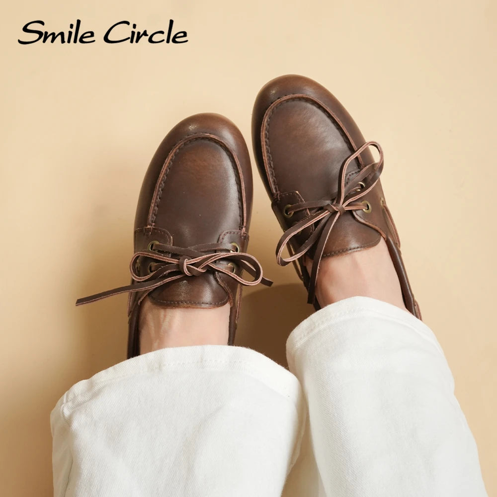 Genuine Leather Boat Shoes Women Flats Classic Moccasin Style for Everyday Comfort