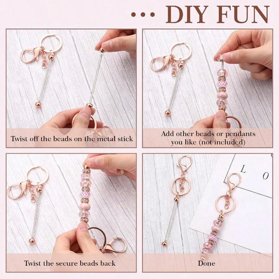 12 Pcs Beadable Keychain Bars Bulk Blank Metal Keychains For DIY Craft Gift