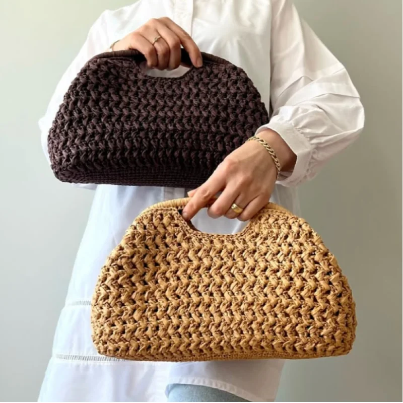 Fashion Brand Straw Clutch Clip Bag High-end Luxury Banquet Purse Summer New Seaside Holiday Travel Versatile Hand-woven Totebag