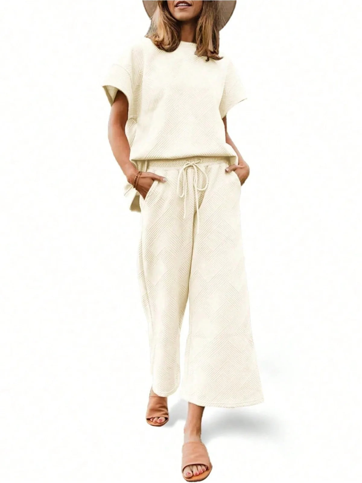 Fisoew two piece sets  Luxury High Stretch Drawstring Waist Sweatsuit Set Women 2025 Y2K Two Piece Outfit Cropped Top Wide Leg
