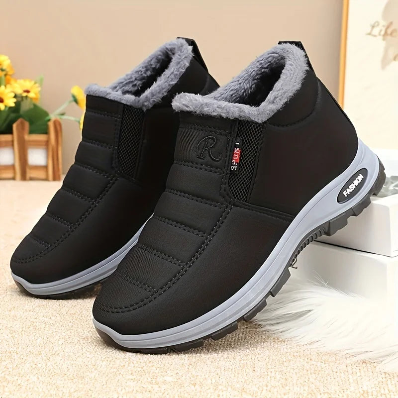 Women Winter Fleece Lined High Top Snow Boots Side Zipper Ankle Booties Waterproof Fabric Non Slip Thick Sole Warm Comfort Walking Shoes for Outdoor Travel Daily Driving Indoor Home Daily Wear Black Red Navy Available