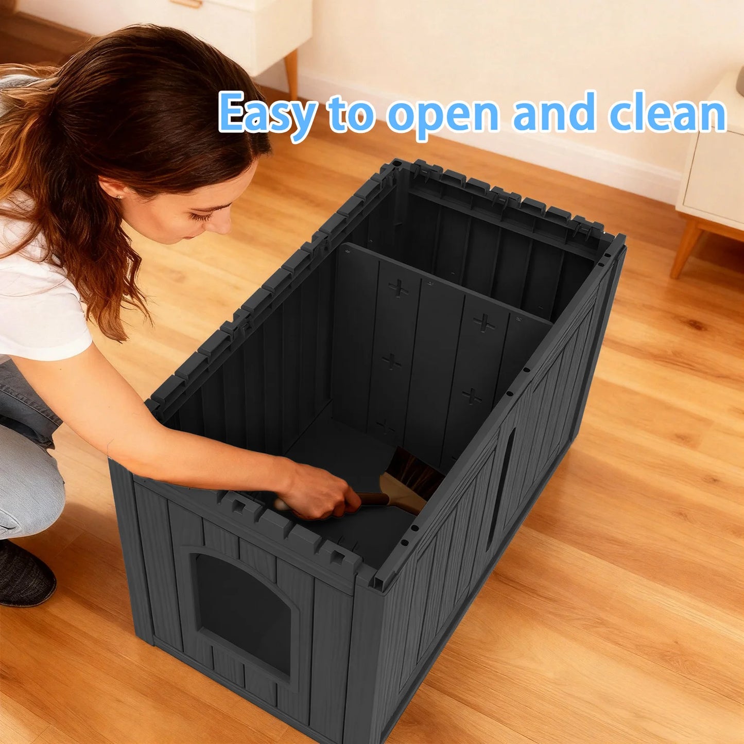 Hidden Resin Cat House with Double Front Doors, Weatherproof Indoor Outdoor Pet Shelter with Flat Lounge Top for Stray & House Cats