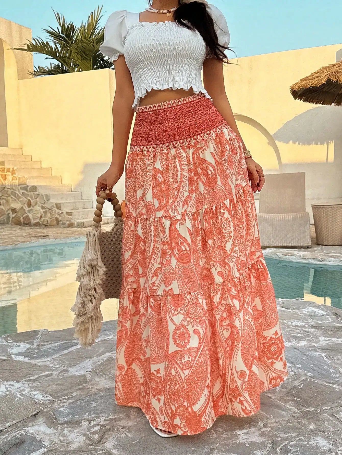 Sunnyshic Women's Bohemian Print Skirt, Casual Vacation & Daily Wear, Spring/Summer