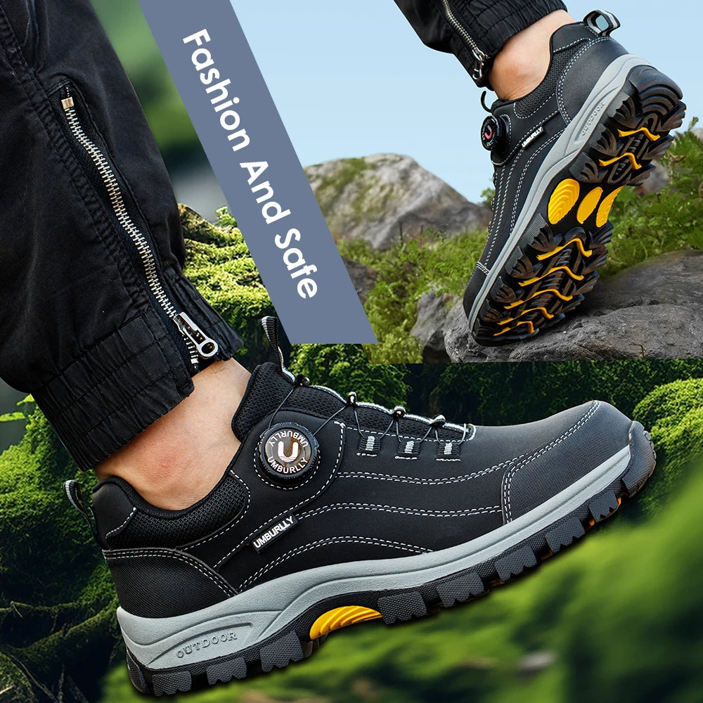 Men's Safety Shoes Anti-Smashing Steel Toe Anti-Puncture Kevlar Button-Up Design Anti-Slip Wear-Resistant for Factory Workshops Warehouses