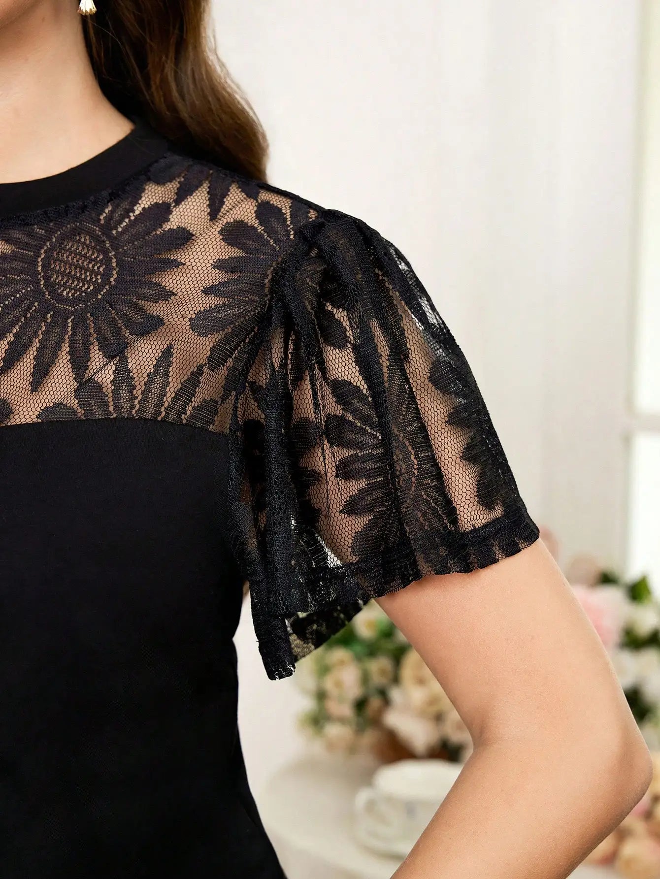 Plus Size Women Summer Lace Patchwork Short Sleeve Top Business Casual Blouse