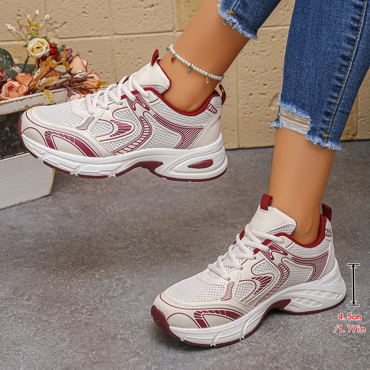 Women Platform Chunky Sneakers Trendy Color Block Breathable Casual Shoes Comfortable Height Increasing Walking Trainers