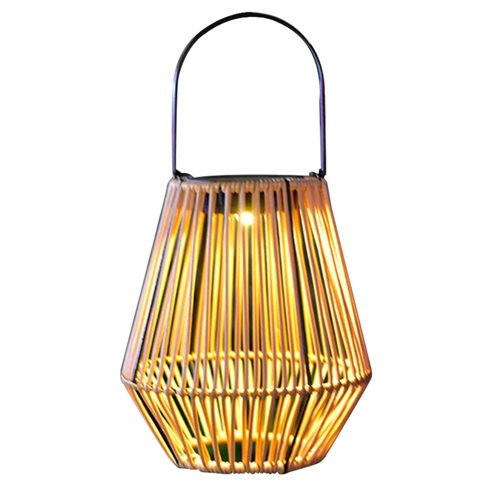 Outdoor Solar Lantern IP65 Waterproof with Handle Solar Hanging Lantern Light Rattan Bamboo Lamp for Yard Garden Home Decoration