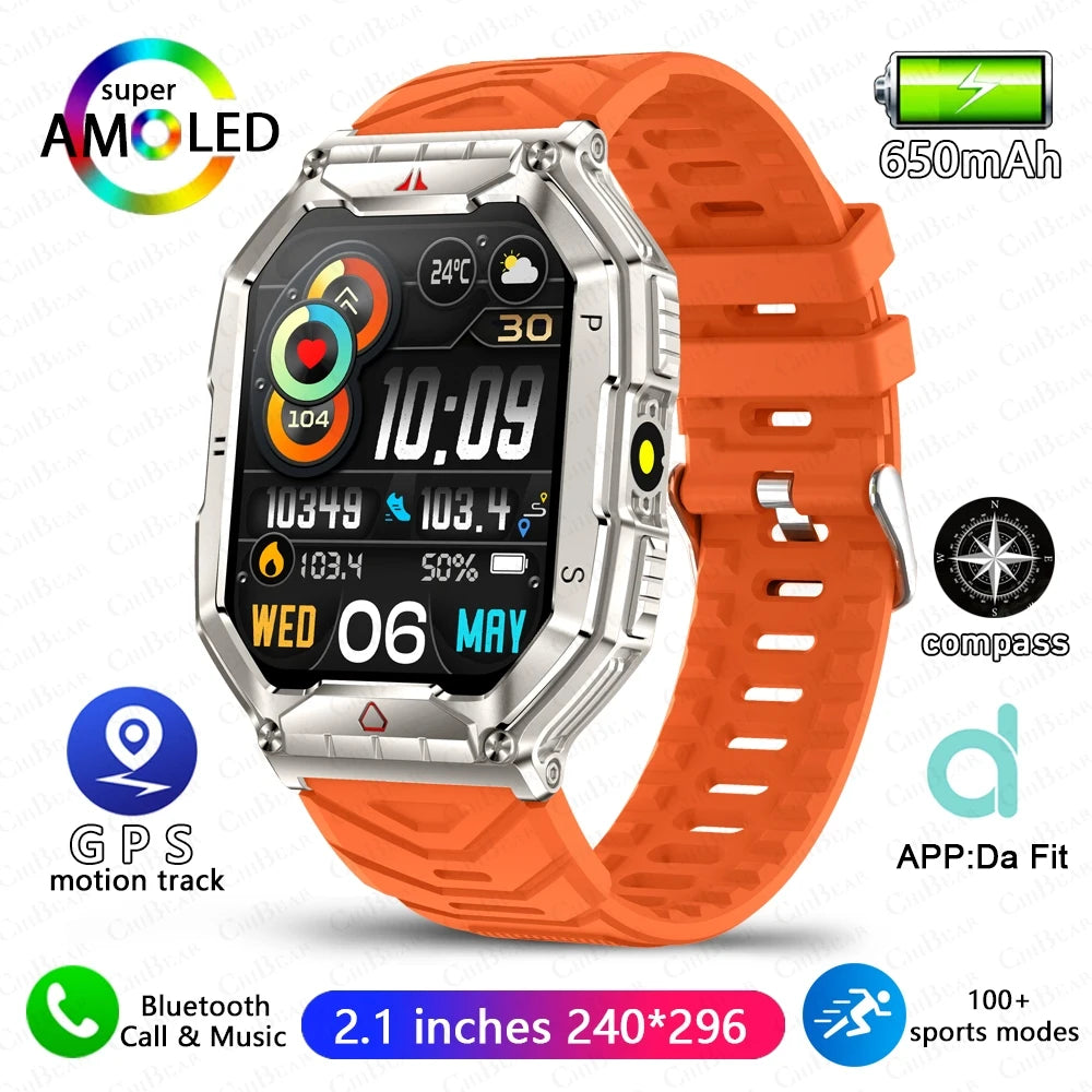Multi Sport Smart Watch Men Outdoor Compass LED Flashlight 650mAh Large Battery 2.01" HD Display Heart Rate BT Call Smartwatch