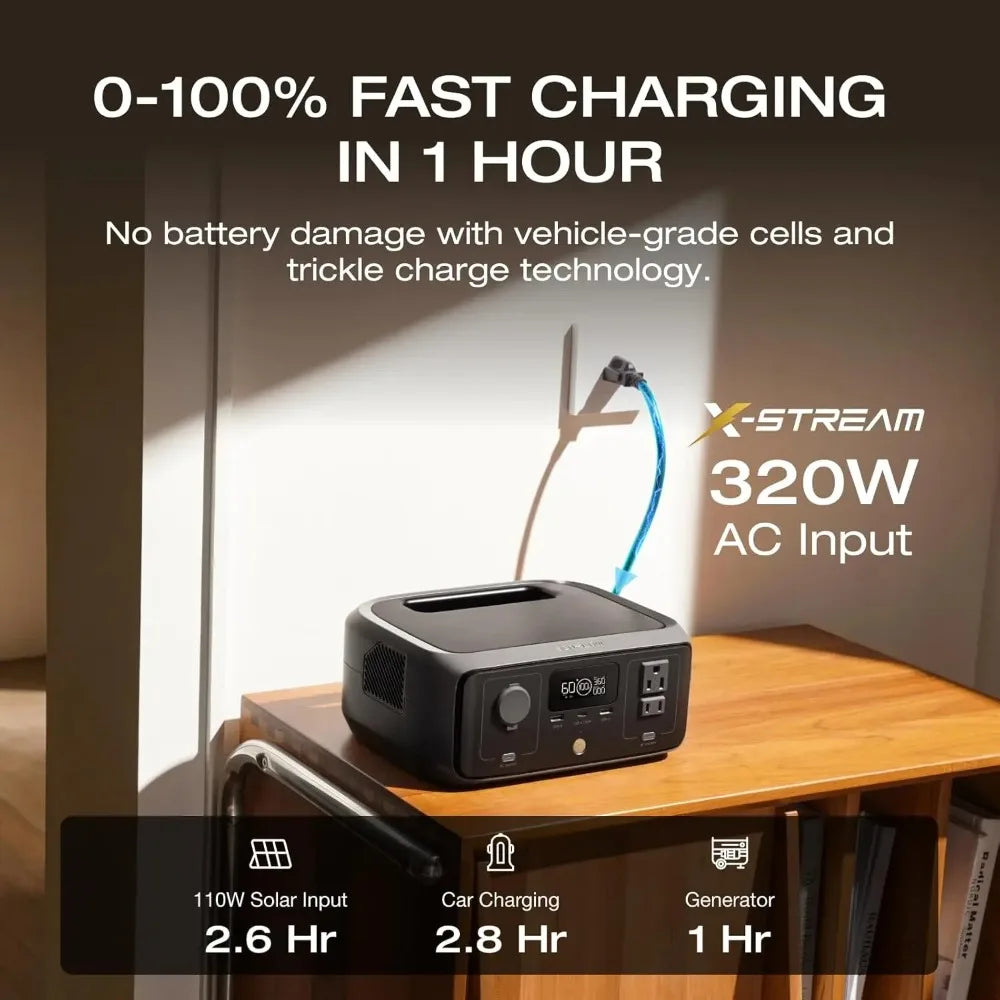 Portable Power Station 245Wh LFP 300W 600W Peak 20ms UPS 1Hr Fast Charge Solar Input for Outdoor RV, Custom