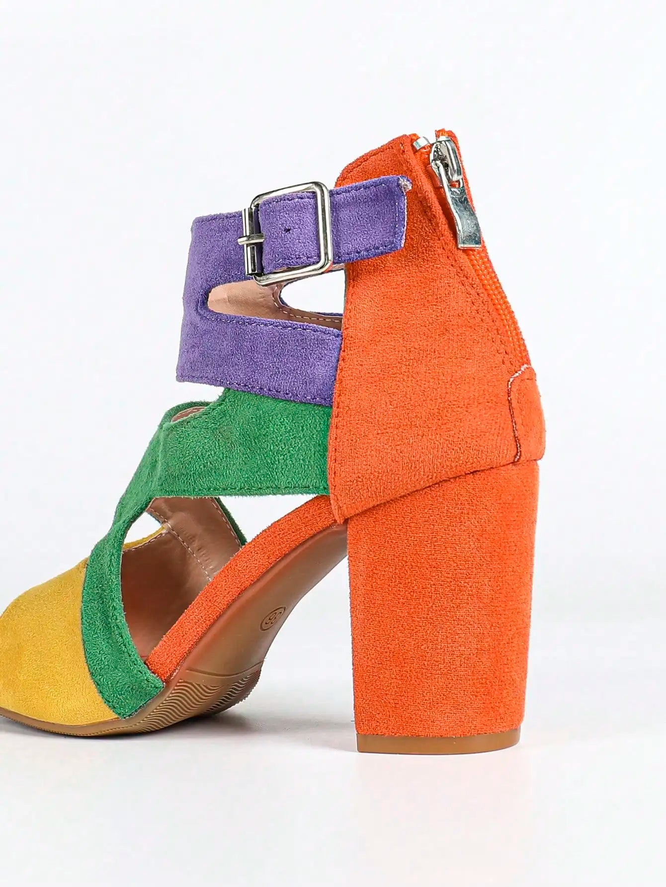 Women's Color Block Open Toe Ankle Strap High Heel Sandals, Fashion Block Heel Dress Pumps For Party Wedding