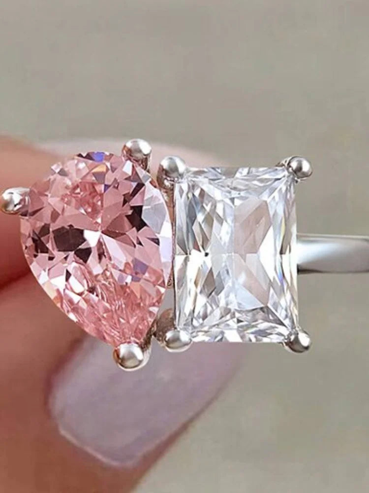 925 Sterling Silver Simple Classic Zircon WaterDrop Square Ring For Women Engagement Wedding Luxury High Quality Fine Jewelry