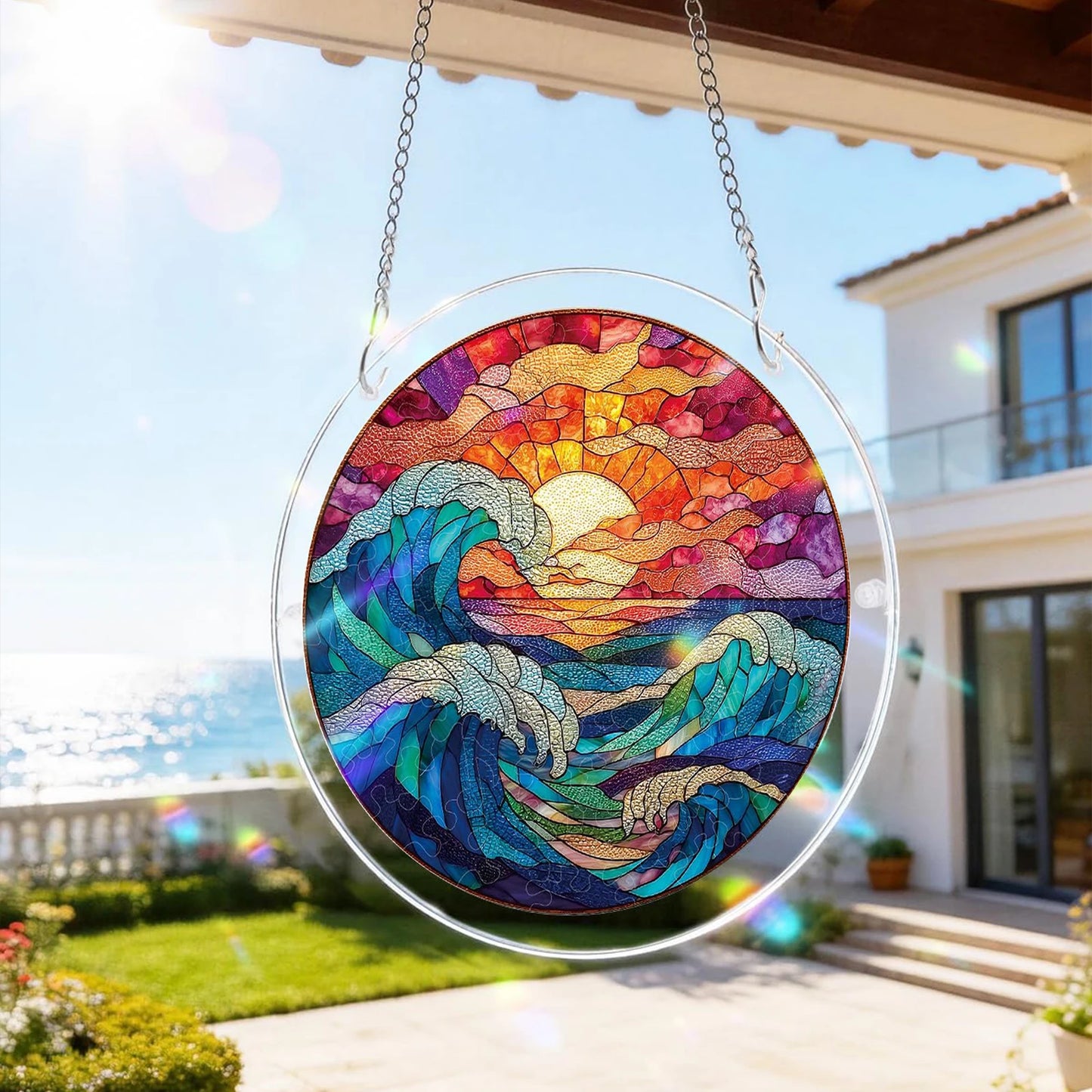 Acrylic Jigsaw Puzzle Suncatcher Window Hanging Crafts Window Suncatcher Acrylic Puzzle for Living Room Bedroom Summer Home Balcony Decor (S-18.5cm style 20)