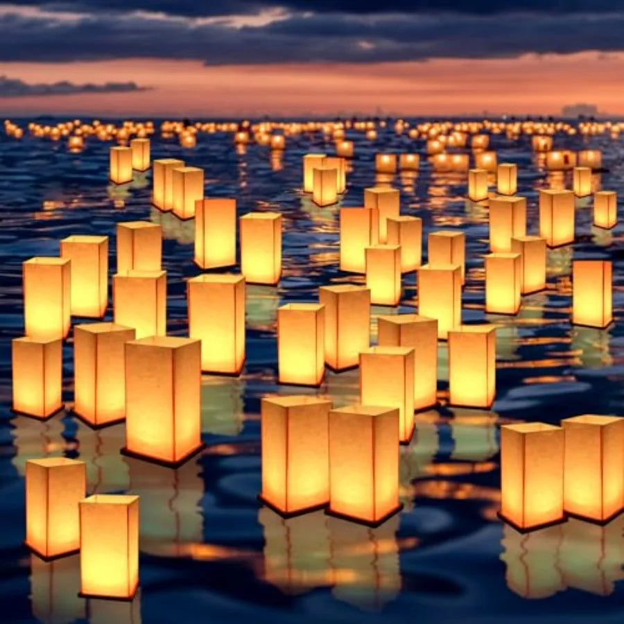 Pack Wooden Floating Paper Candle Lights, DIY Letters Tangled Lanterns Decorative Outdoor Candle Lantern for Wedding, Pool, Bir