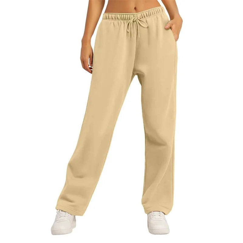 Wide Leg Sweatpants Loose Daily Casual Solid Drawstring High Waist Autumn Winter Women Comfort Trousers
