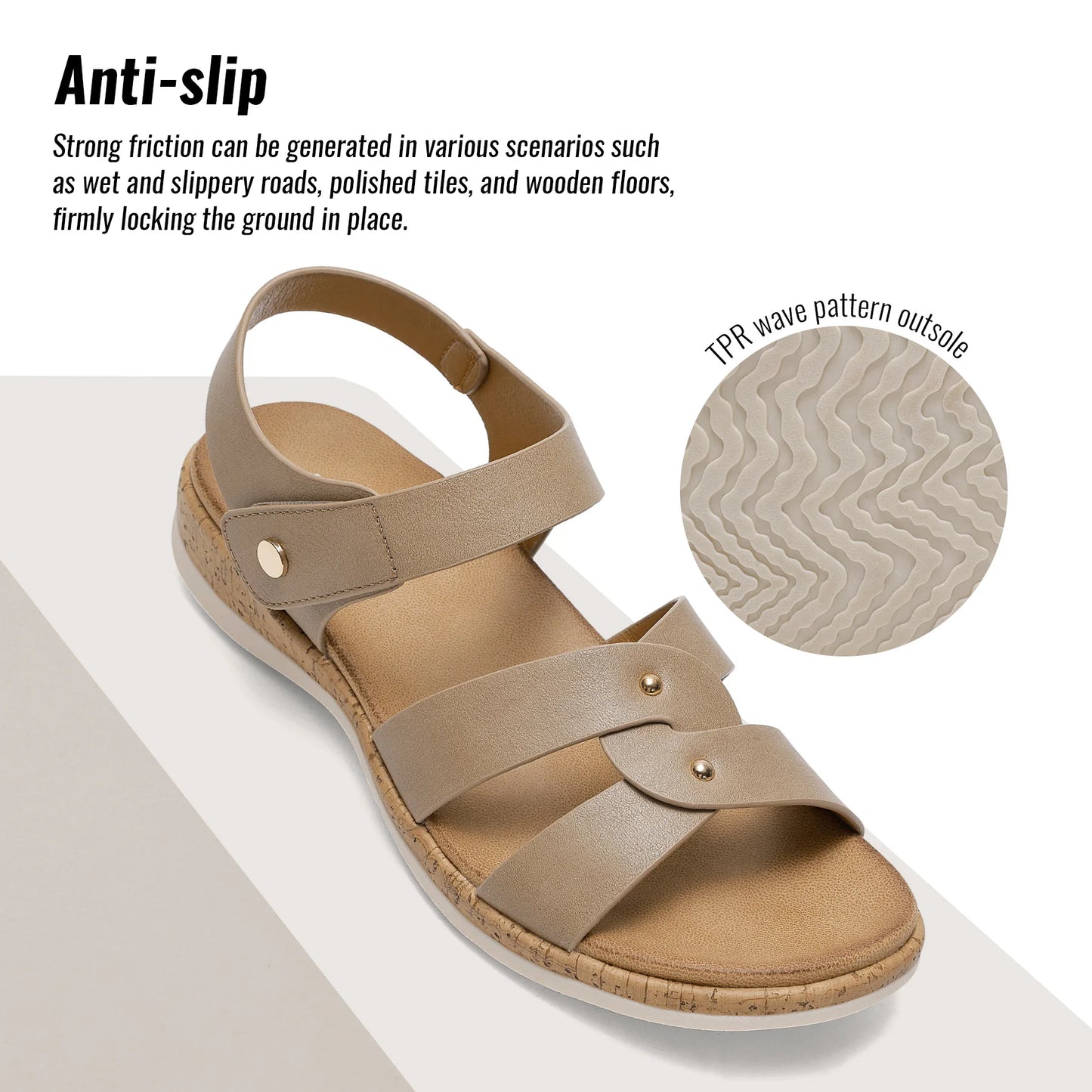 Women Open Toe Flat Sandals Arch Support Adjustable Comfort Summer Beach Casual Walking Shoes