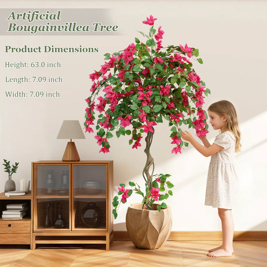 3/4/5FT Artificial Bougainvillea Tree with Silk Flowers and Green Foliage Faux Outdoor Indoor Flowering Plant for Home Office Living Room Bedroom Garden Pool Decor