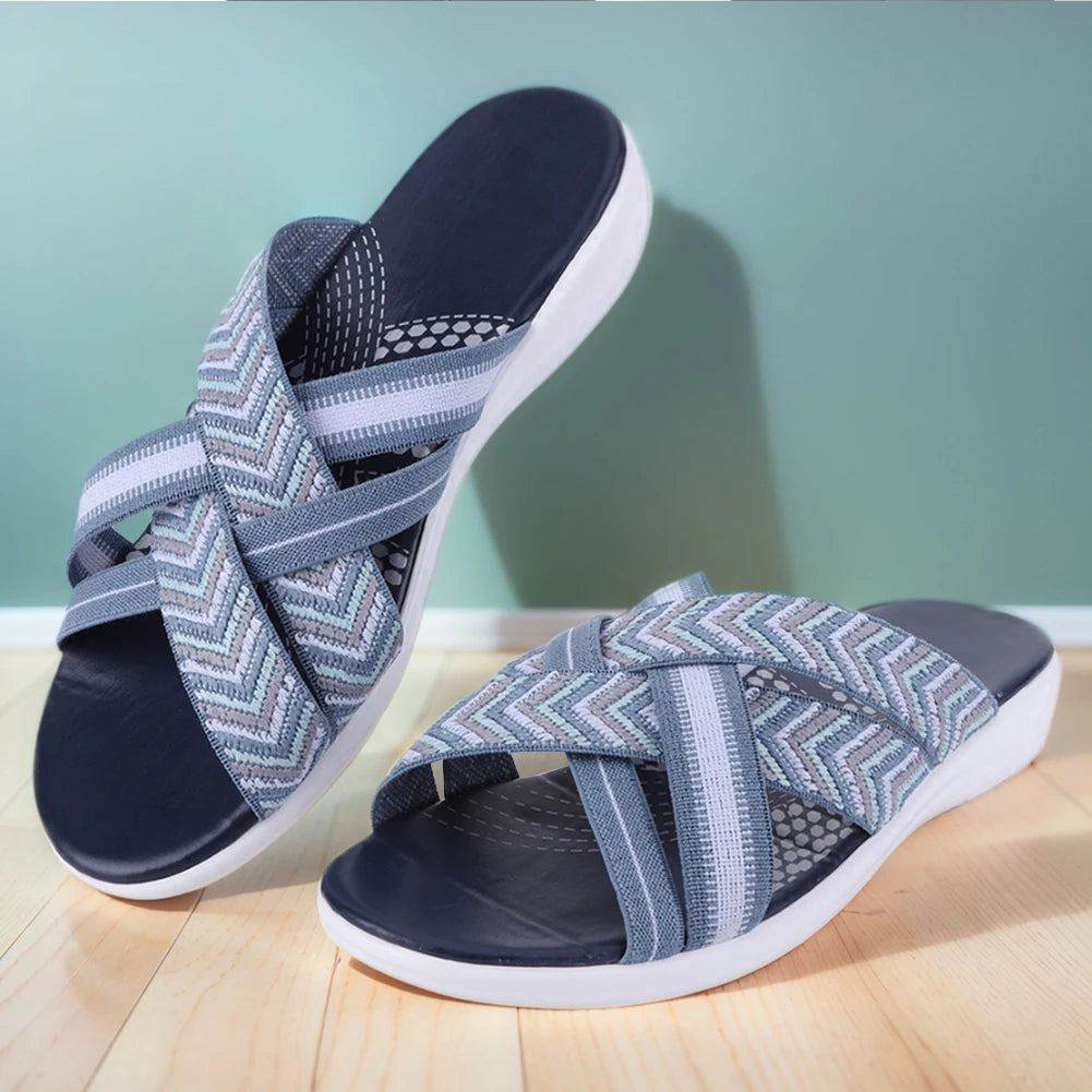 Women Thick Cushion Slippers Wide Width Cross Strap Slip On Slides Beach Sandals Lightweight Platform Wedge Sandals for Summer