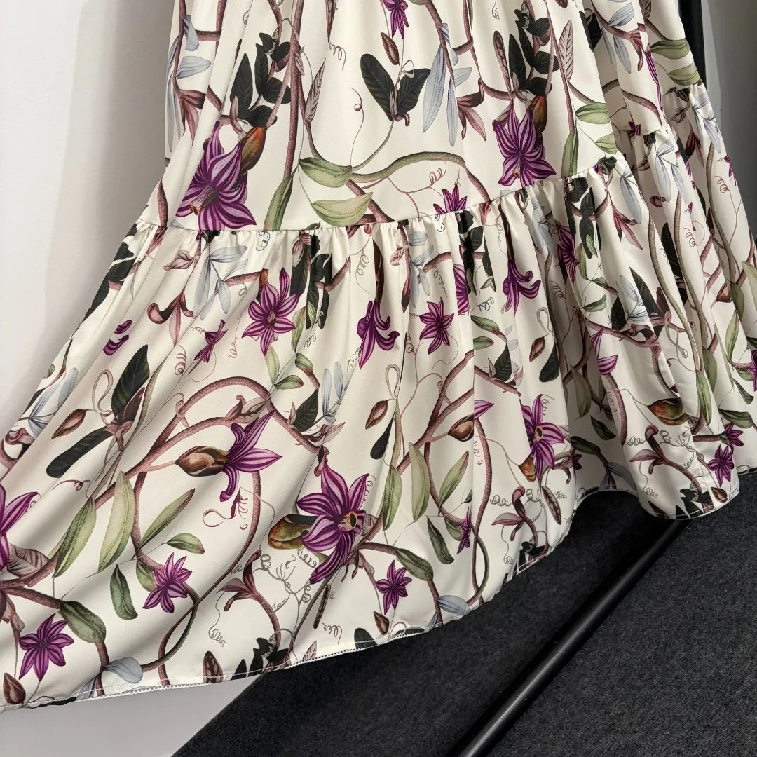 2026 Summer Women Floral Spaghetti Strap Dress, Elegant Vacation Style Sleeveless Waist-Cinched Maxi Dress With Flared Hem