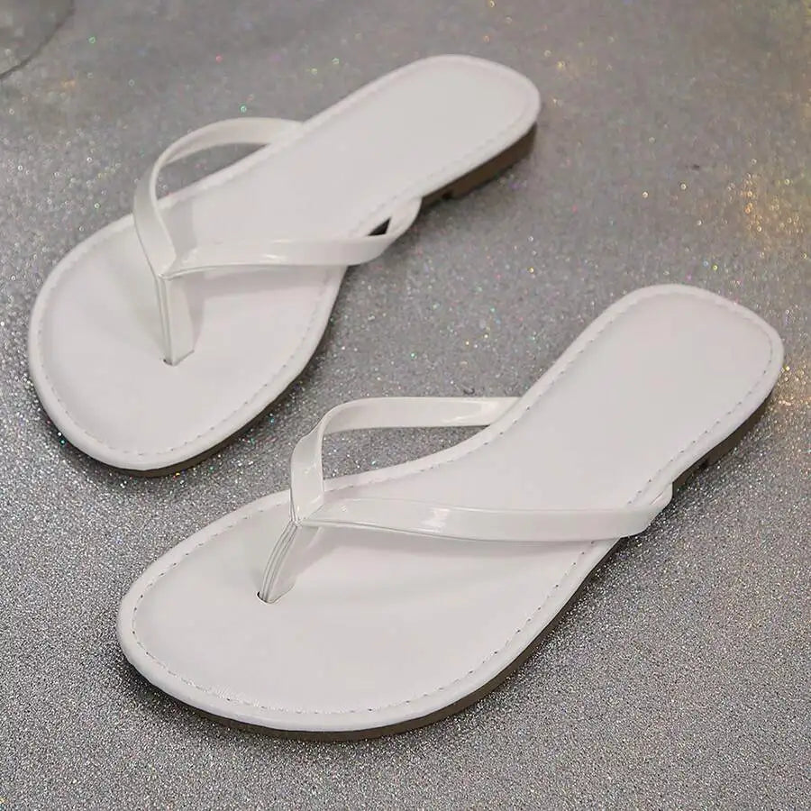 Women White Flip Flops Flat Thong Sandals For Beach Summer Casual Comfortable Outdoor Indoor
