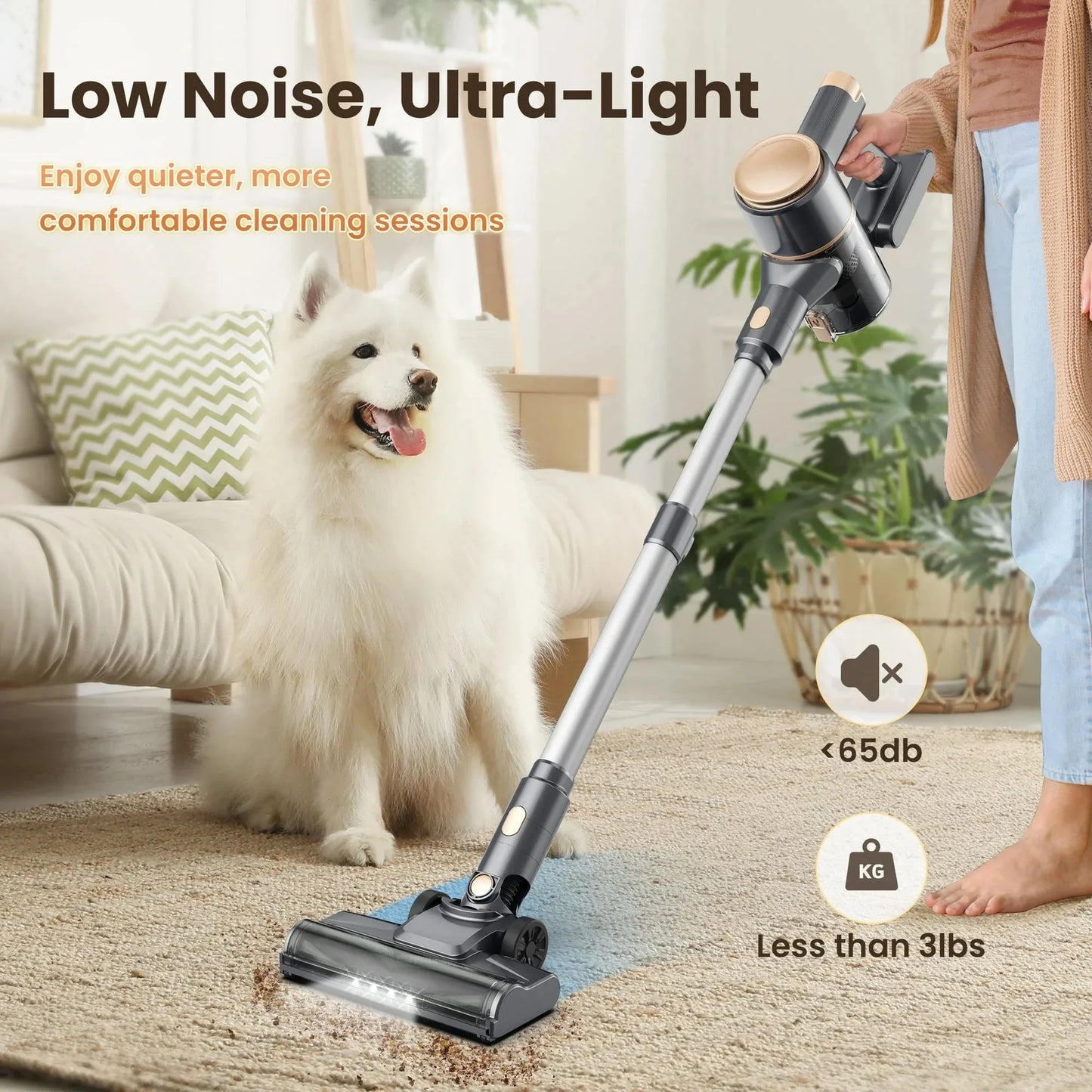 N8 Cordless Vacuum Cleaner 40Kpa 40 Mins Runtime Lightweight Stick Vacuum Powerful Suction Self-Standing Rechargeable Vacuum Cleaner for Carpet Pet Hair Hardwood Floor