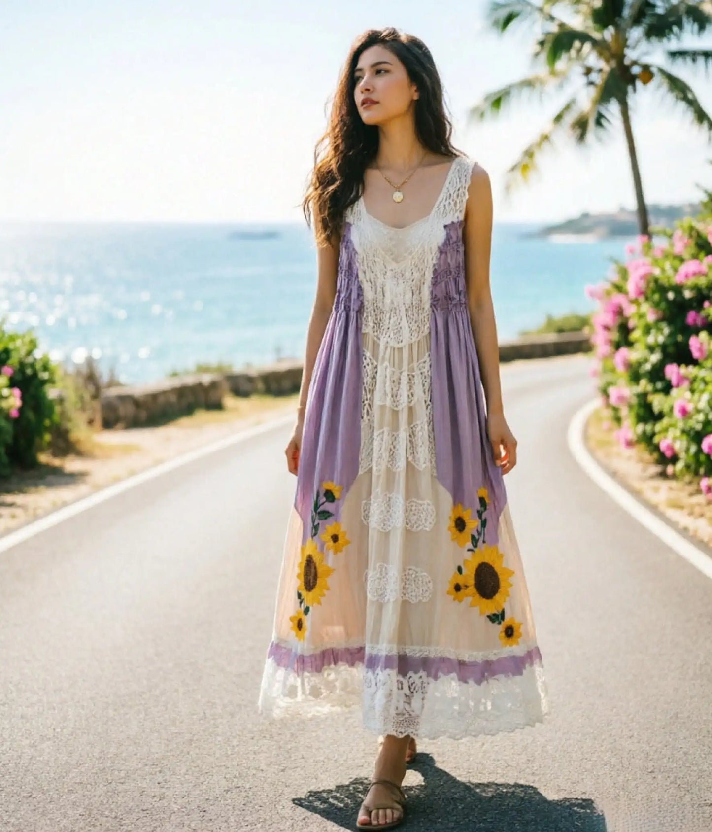 Plus Size Boho Floral Print Sleeveless Maxi Dress - Breathable Flowy A-Line Sundress For Summer Beach Vacation & Casual Wear, Comfortable All-Day Fit