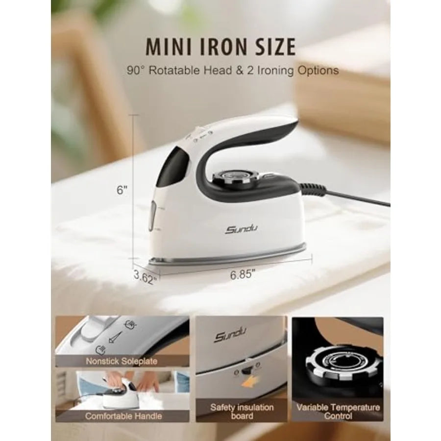1000W Mini Travel Steam Iron, Portable Small Iron for Quilting and Sewing, Non-Stick Soleplate, 300 Steam Holes, 90ml Tank, Saf