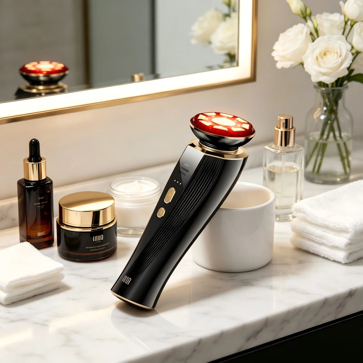 Three in one red light facial and neck beauty device, a skincare tool that eliminates skin swelling and tightens the skin