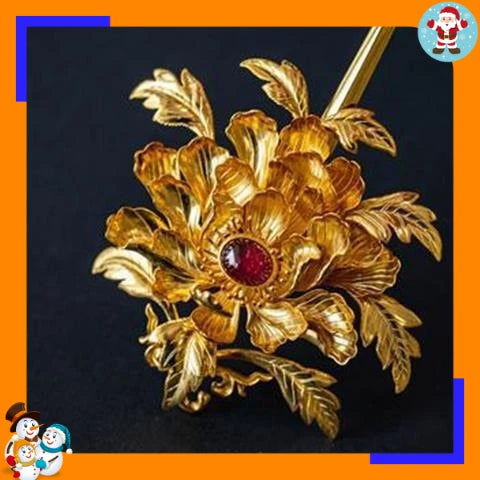 Bright Crown Qunfang Gold-plated Restored Gold-inlaid Tourmaline Peony Flower Hairpin Forbidden Hair Accessories Style