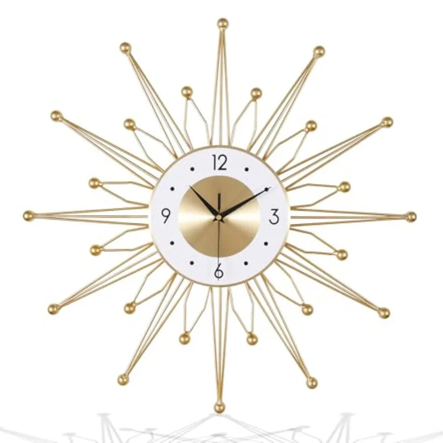 Silent 23 Inch Metal Large Gold Wall Clock for Home Decor, Mid Century Wall Clocks Battery Operated, Art Deco Starburst Wall Cl