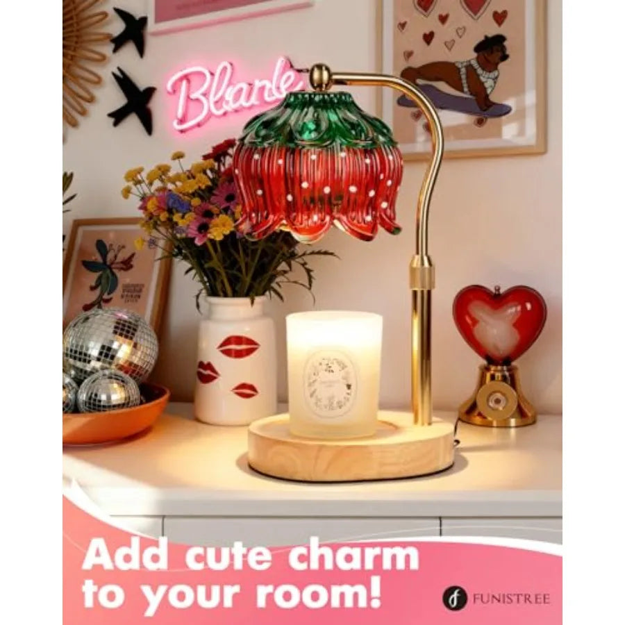 Strawberry Candle Warmer Lamp Height Adjustable, Lotus Strawberry Flower Lamp for Yankee Village Candles, Cute Candle Lamp with