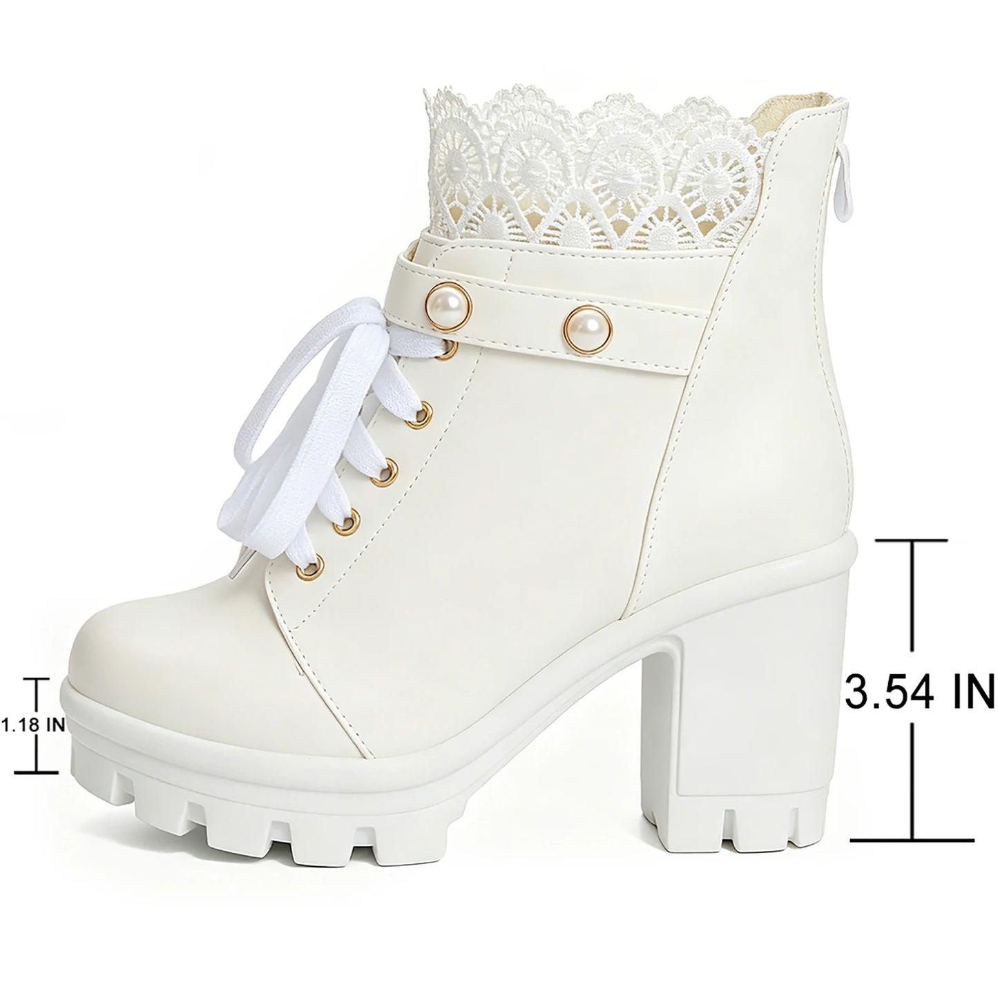 Platform Boots For Women Black Chunky Boot Goth Ankle Booties Bead Lace Lolita Dress Shoes With Zipper