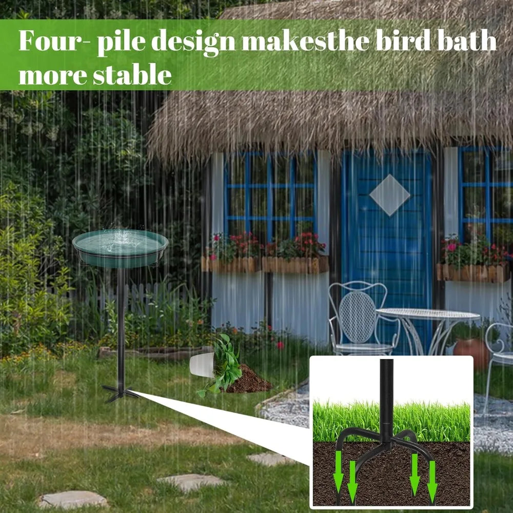 35.5In Freestanding Birdbaths Bowl Outdoor, Standing Garden Bird Bath with Metal Stake, Detachable Spa Bird Feeder for Lawn, 4 Spiky Feet