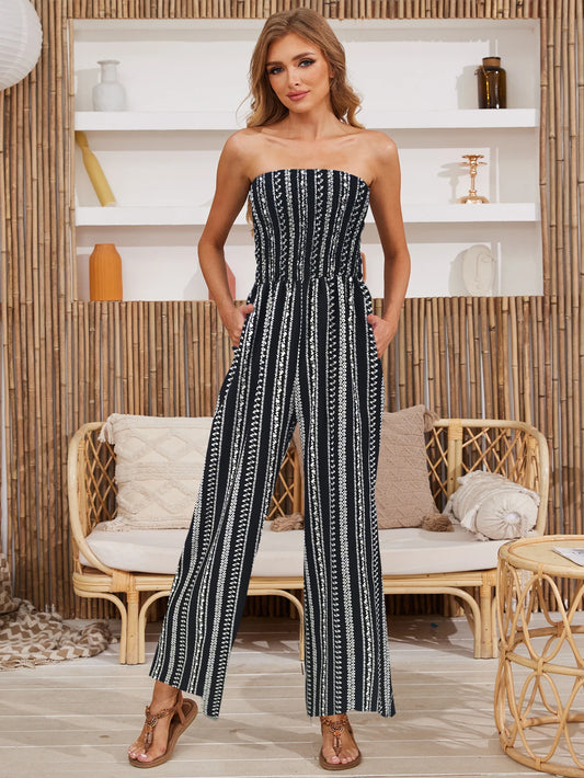 Women's Summer Printed Strapless Jumpsuit, Casual and Simple