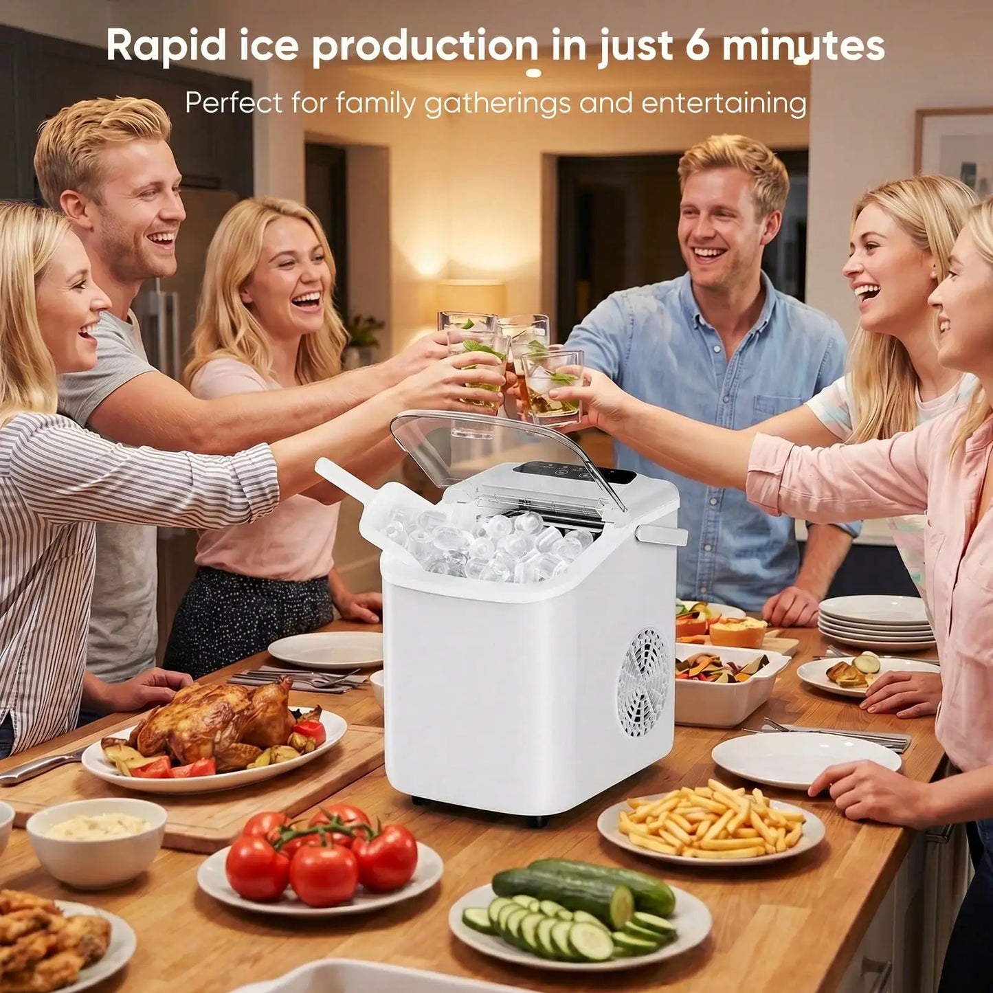 Nugget Ice Makers Countertop, Portable Nugget Ice Machine, Ready In 6 Mins, 24lbs In 24Hrs, Auto-Cleaning, With Basket And Scoop, For Home, Kitchen, RV, Camping, Green