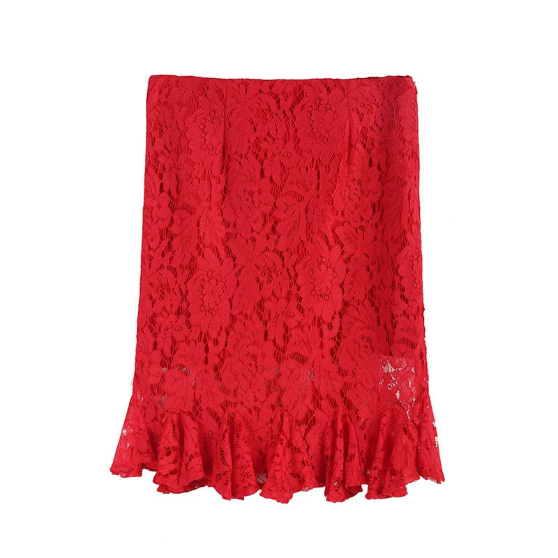 Office Lace Skirt Women Sexy High Waist Pencil Skirt One Step Formal Ruffle