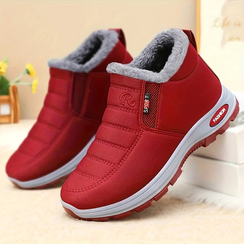 Women Winter Fleece Lined High Top Snow Boots Side Zipper Ankle Booties Waterproof Fabric Non Slip Thick Sole Warm Comfort Walking Shoes for Outdoor Travel Daily Driving Indoor Home Daily Wear Black Red Navy Available