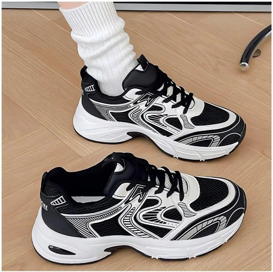 Women Platform Chunky Sneakers Trendy Color Block Breathable Casual Shoes Comfortable Height Increasing Walking Trainers
