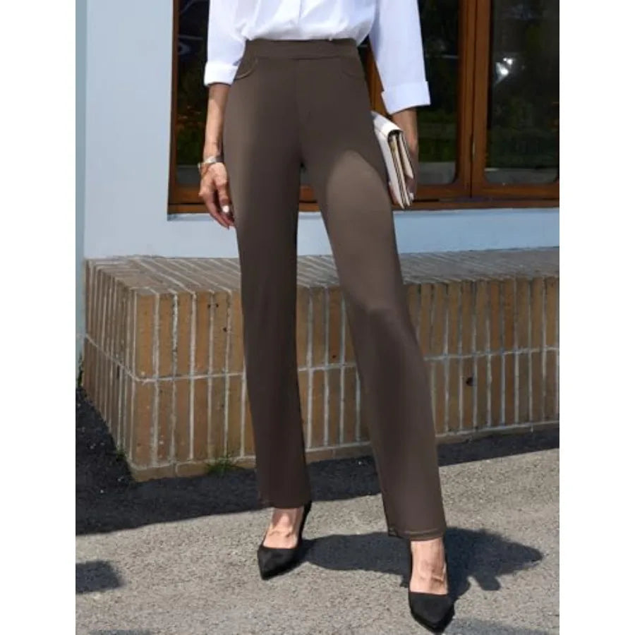 keriffe Women's Stretchy Yoga Dress Pants High Waisted Straight Leg Casual Work Business Office Slacks 4 Pockets