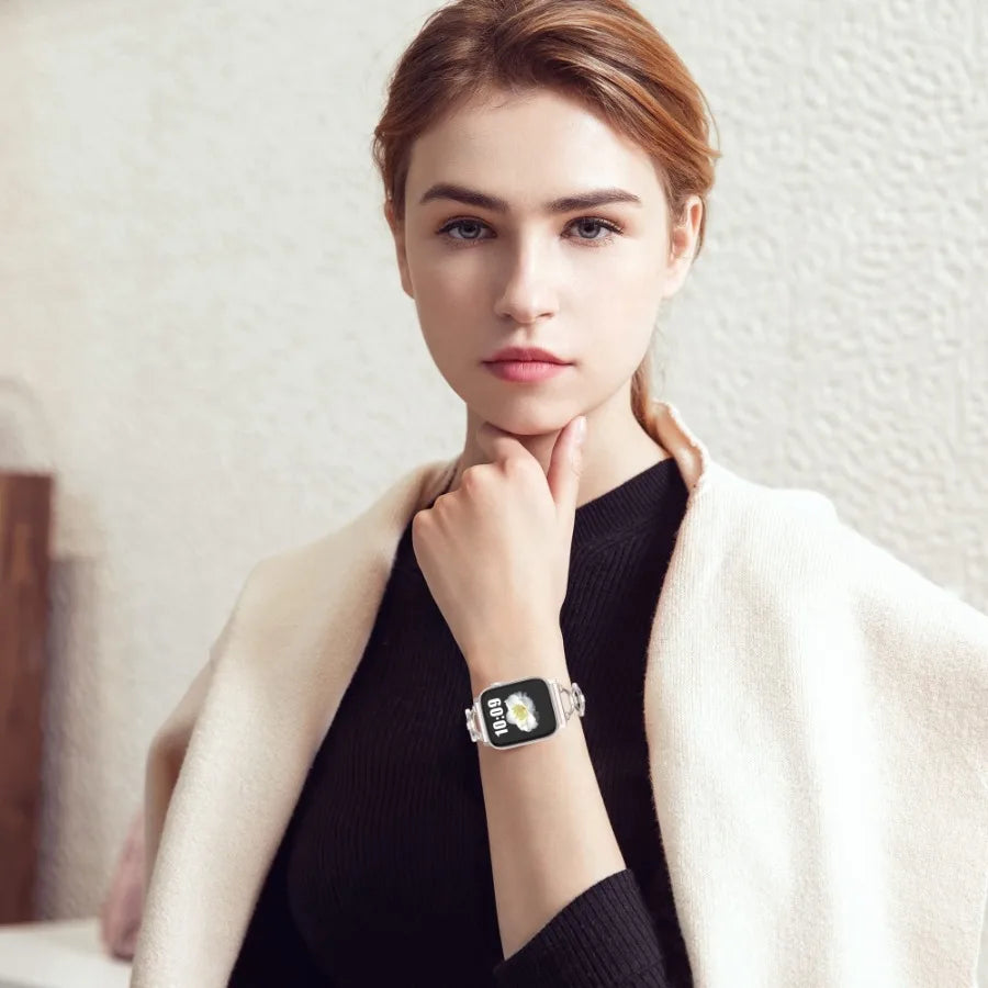 Compatible with Apple Watch Band 42mm 44mm 45mm 49mm for Women Girl, Thin Stainless Steel Wristband Strap Band for Apple Watch
