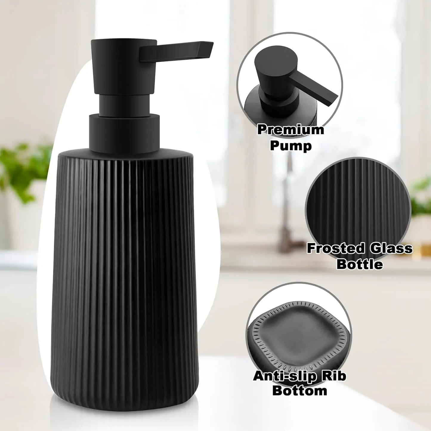2 Pack Glass Soap Dispenser for Bathroom Kitchen 250ml/8.5oz Farmhouse Striped Hand Soap Dispenser with Pump