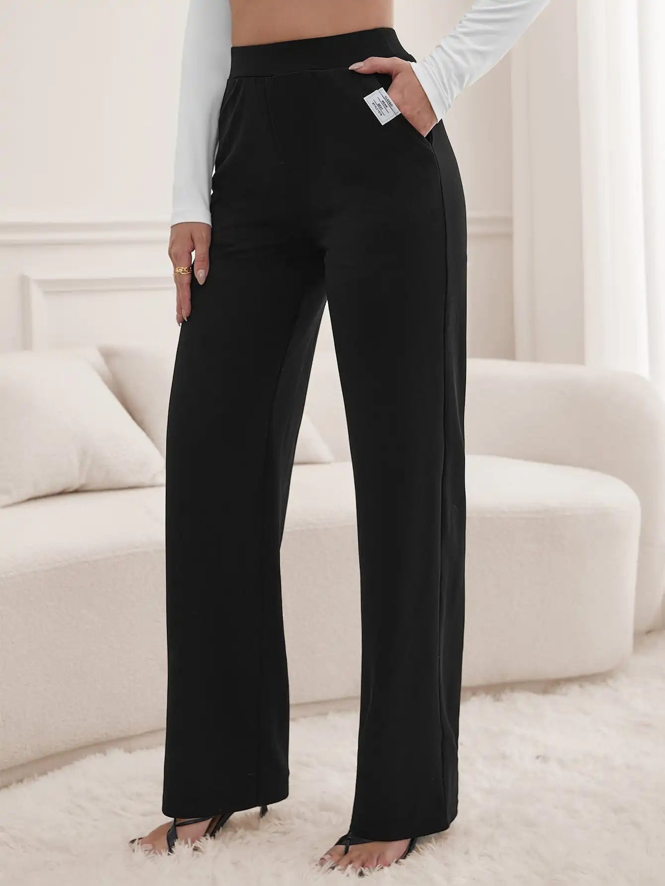 Camel Straight Leg Pants For Women Elegant Long Style With Pocket Detail Business Casual Slacks