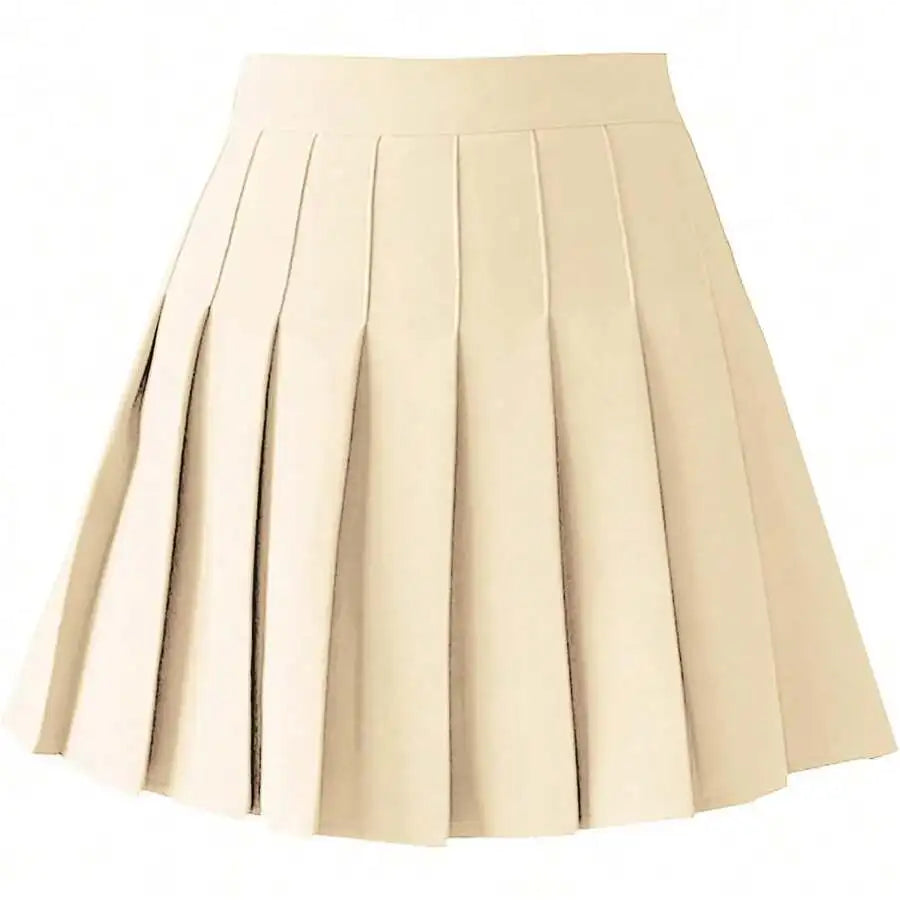 Womens High Waist A-Line Pleated Mini Skirt Solid Color Polyester